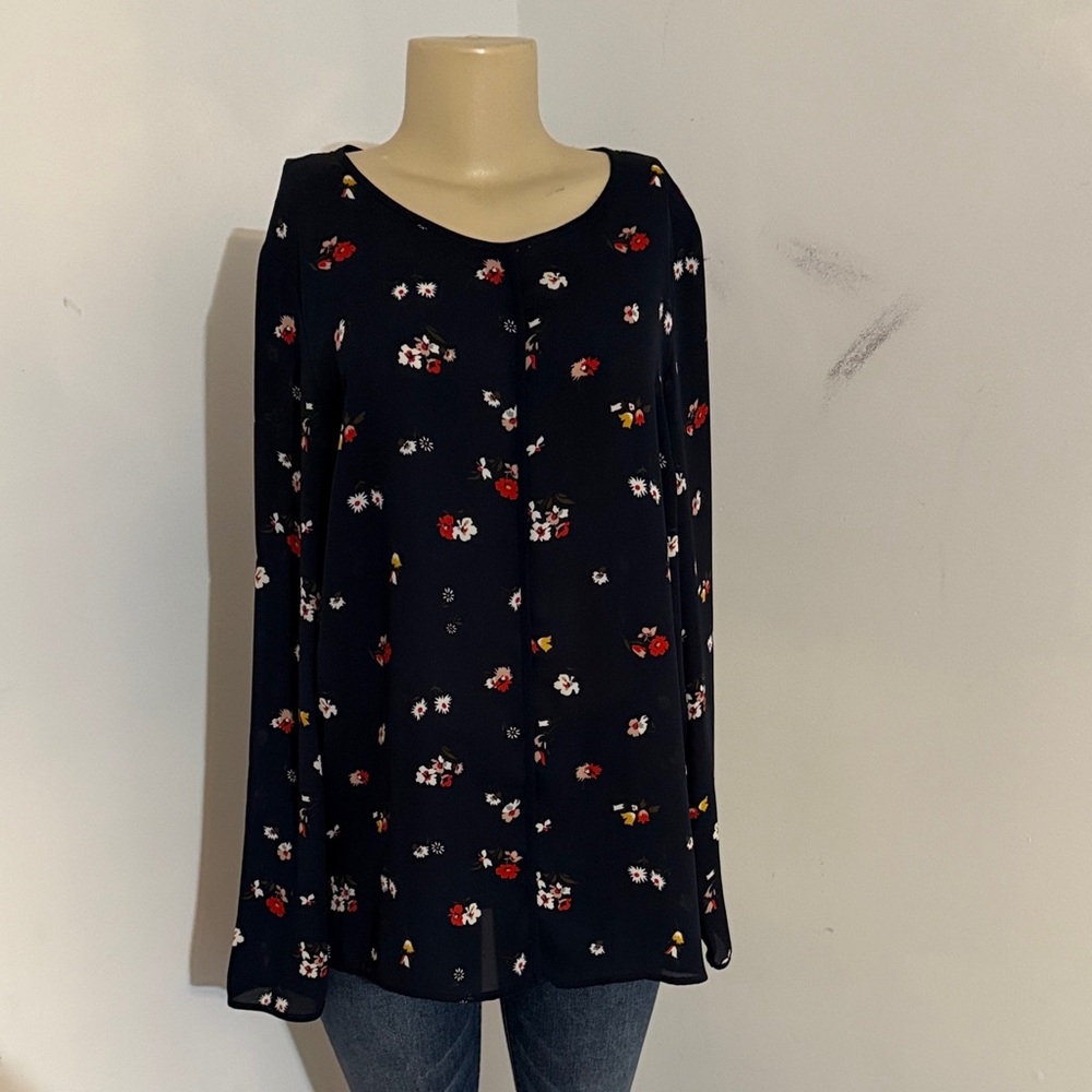Floral Print Women's Top - Navy blue
